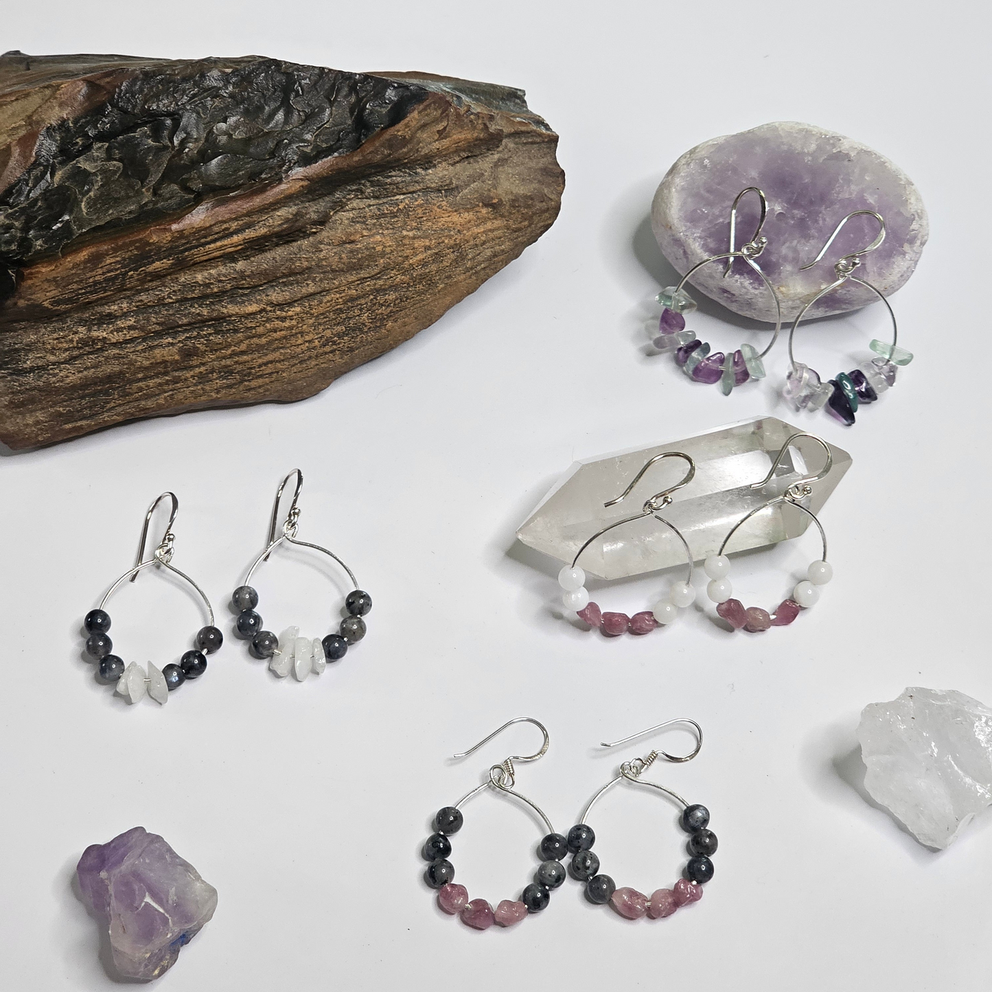 Fluorite Chip Hoop Earrings