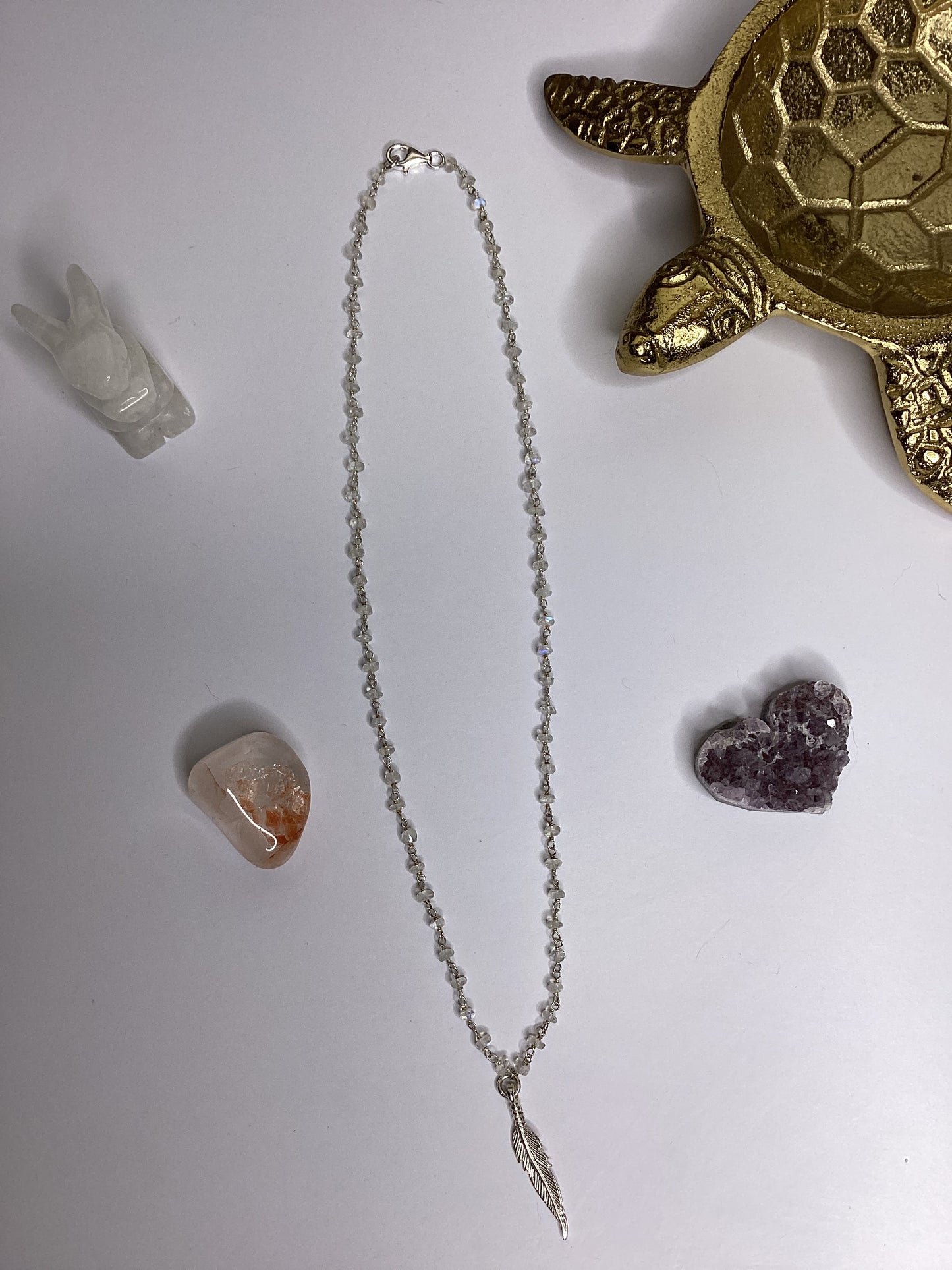 Moonstone with Feather Charm