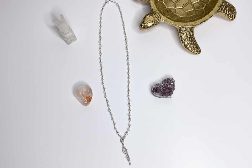 Moonstone with Feather Charm