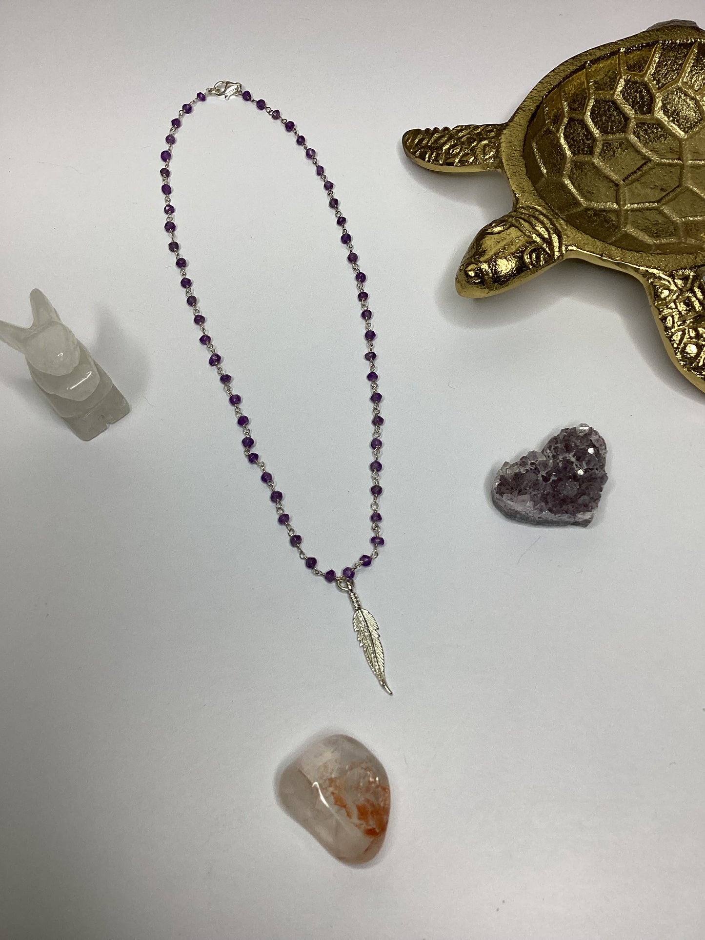 Amethyst with Feather Charm Necklace