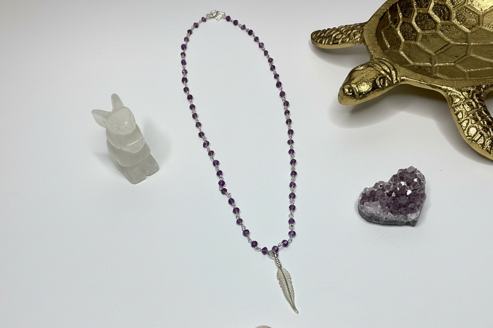 Amethyst with Feather Charm Necklace