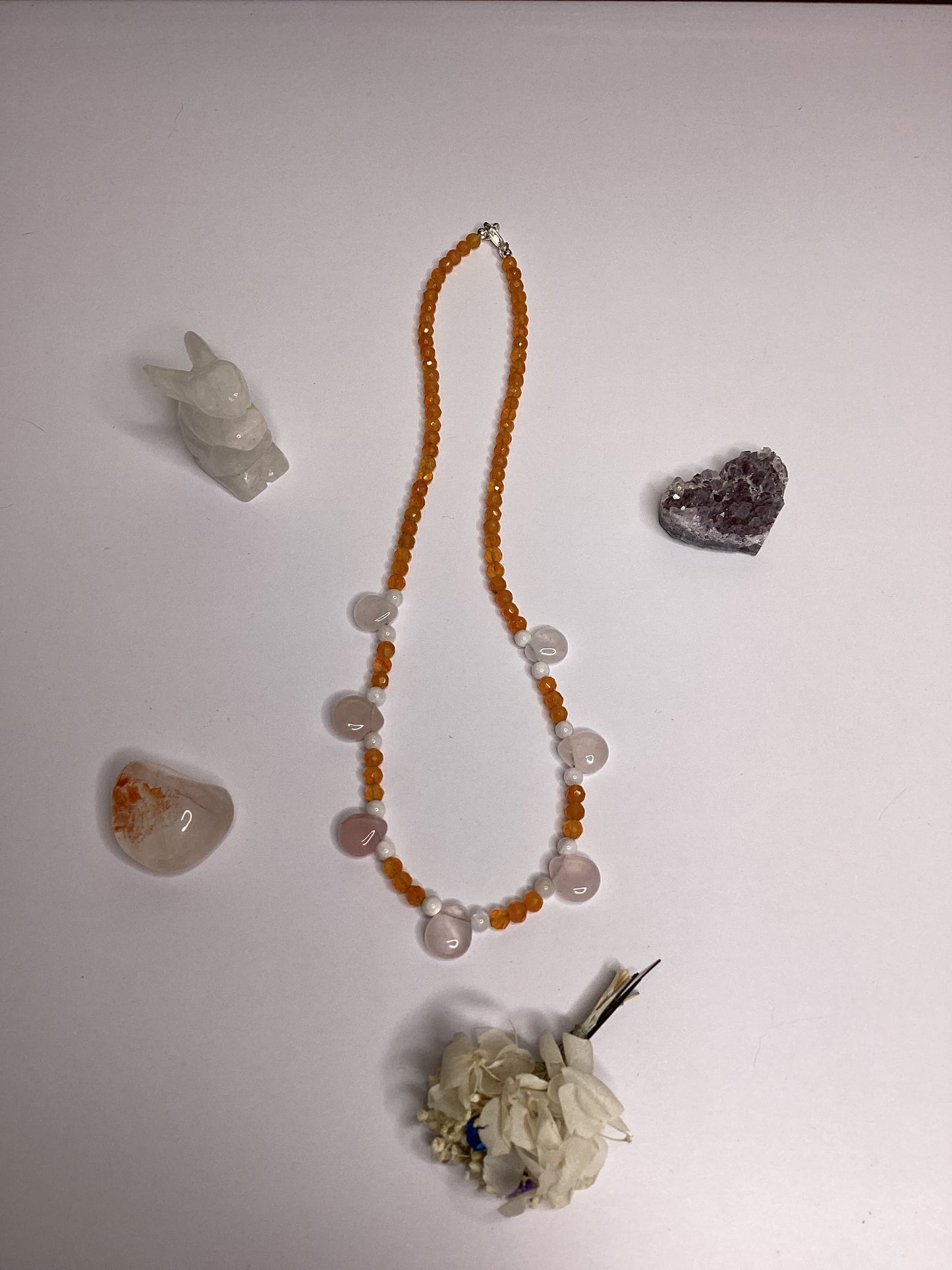 Carnelian and Rose Quartz Tear Drop Necklace