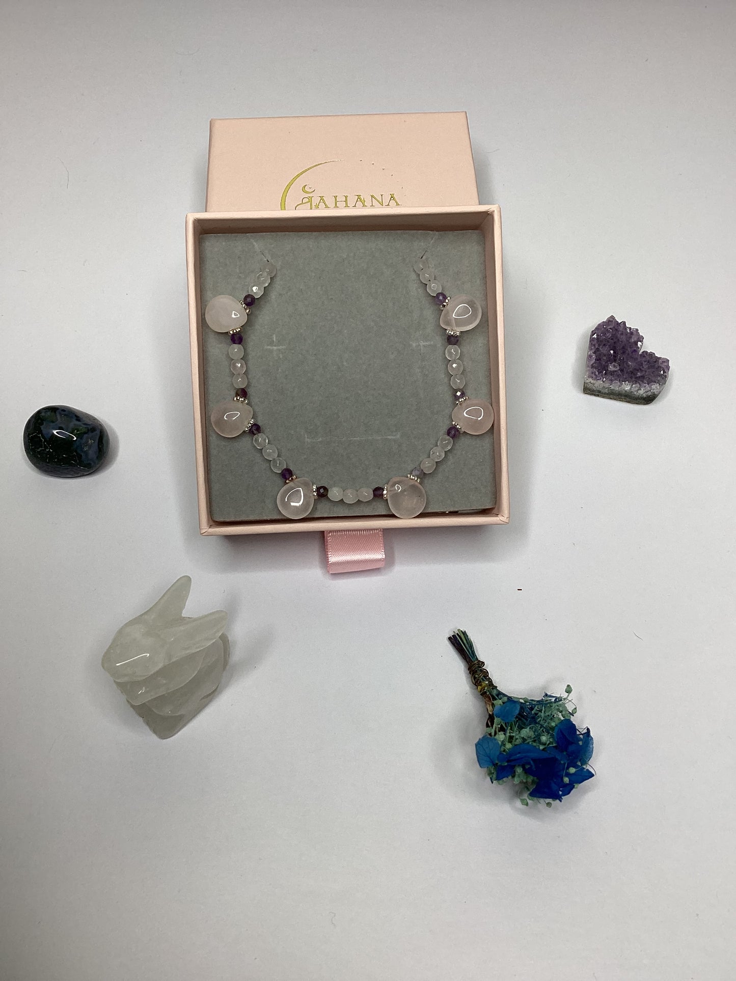Rose Quartz and Amethyst Tear Drop Necklace