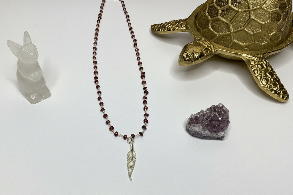 Garnet with Feather Charm