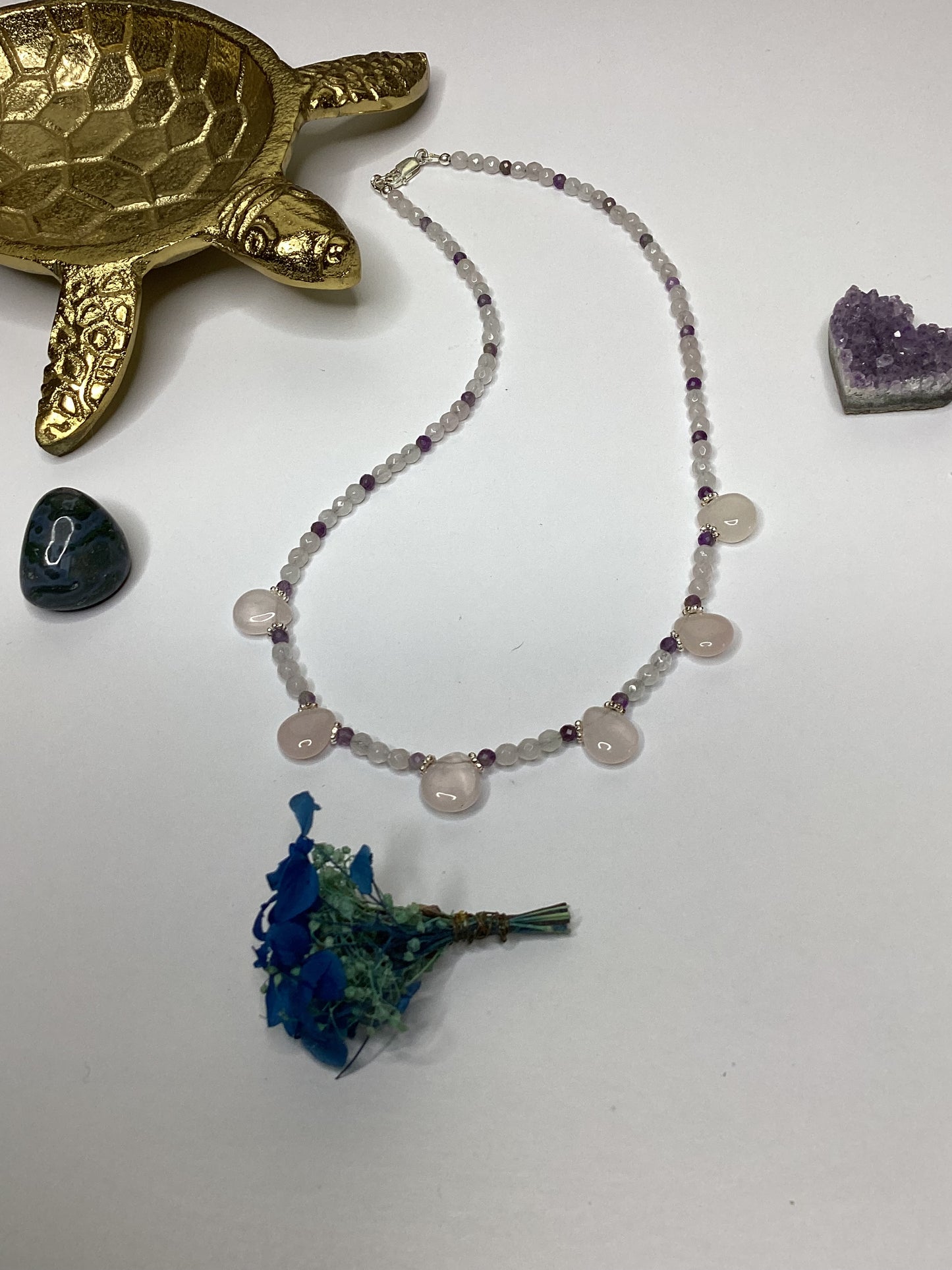 Rose Quartz and Amethyst Tear Drop Necklace