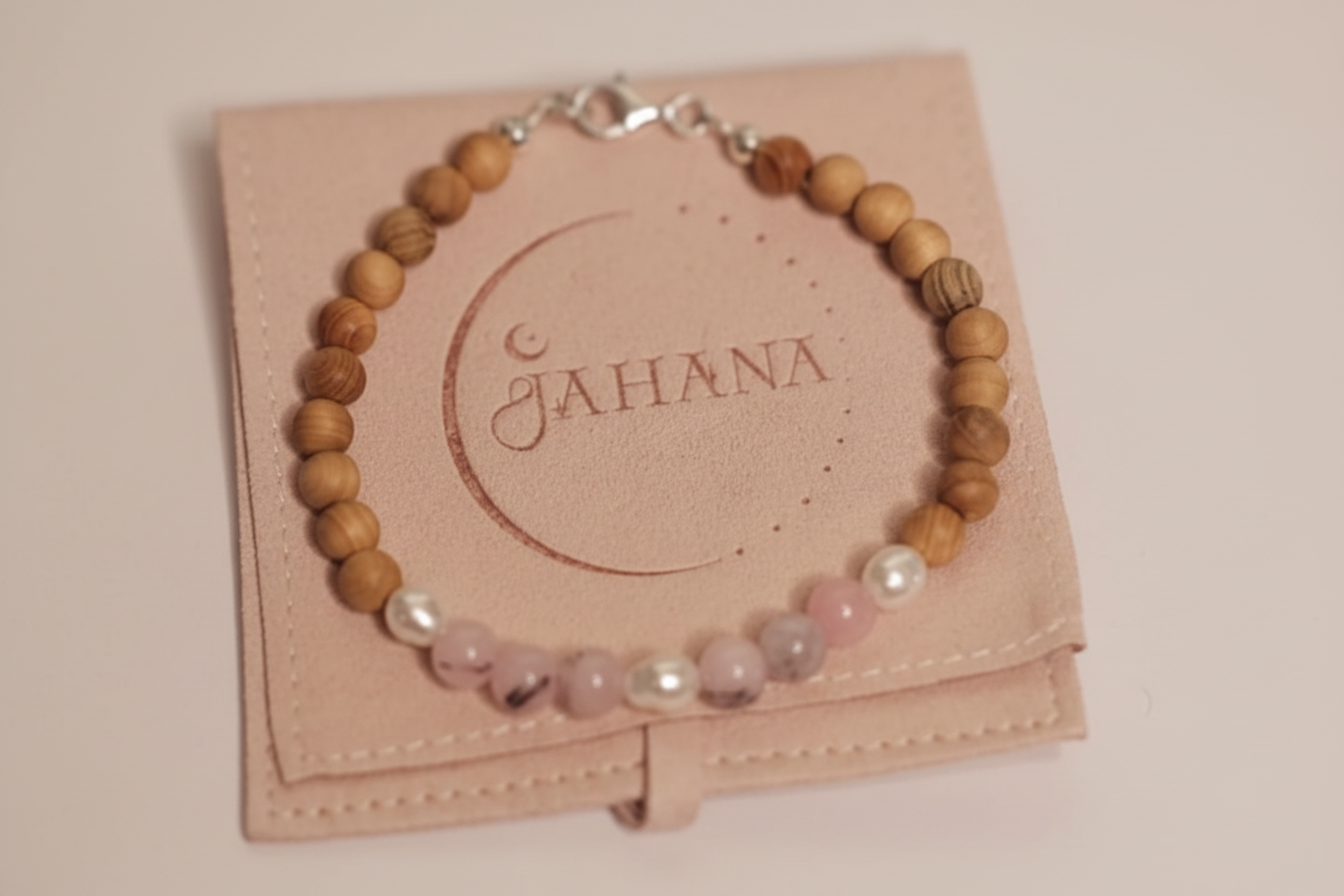 Cherry Blossom Jasper Pearl and Sandalwood Bracelet