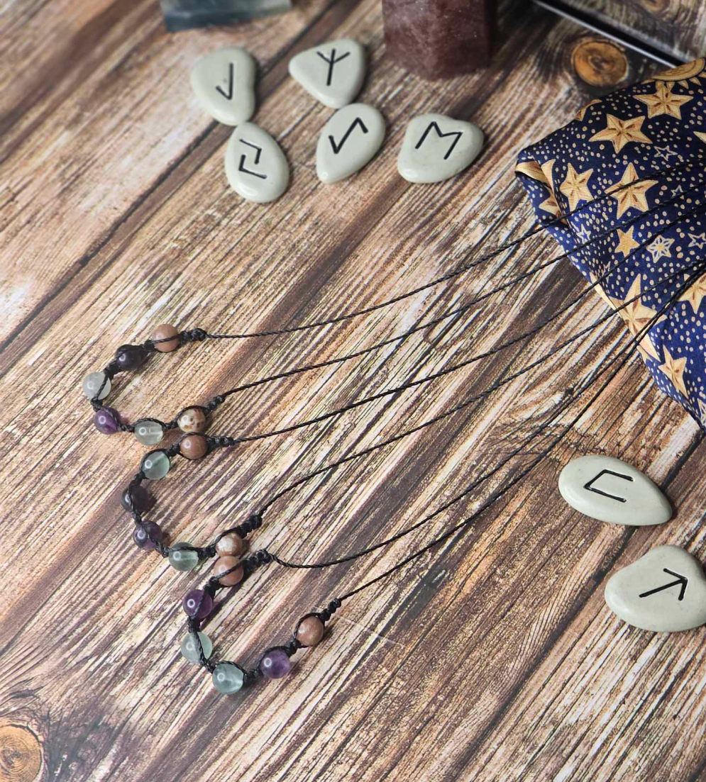 Fluorite & Cherry Blossom Jasper Macrame Necklace