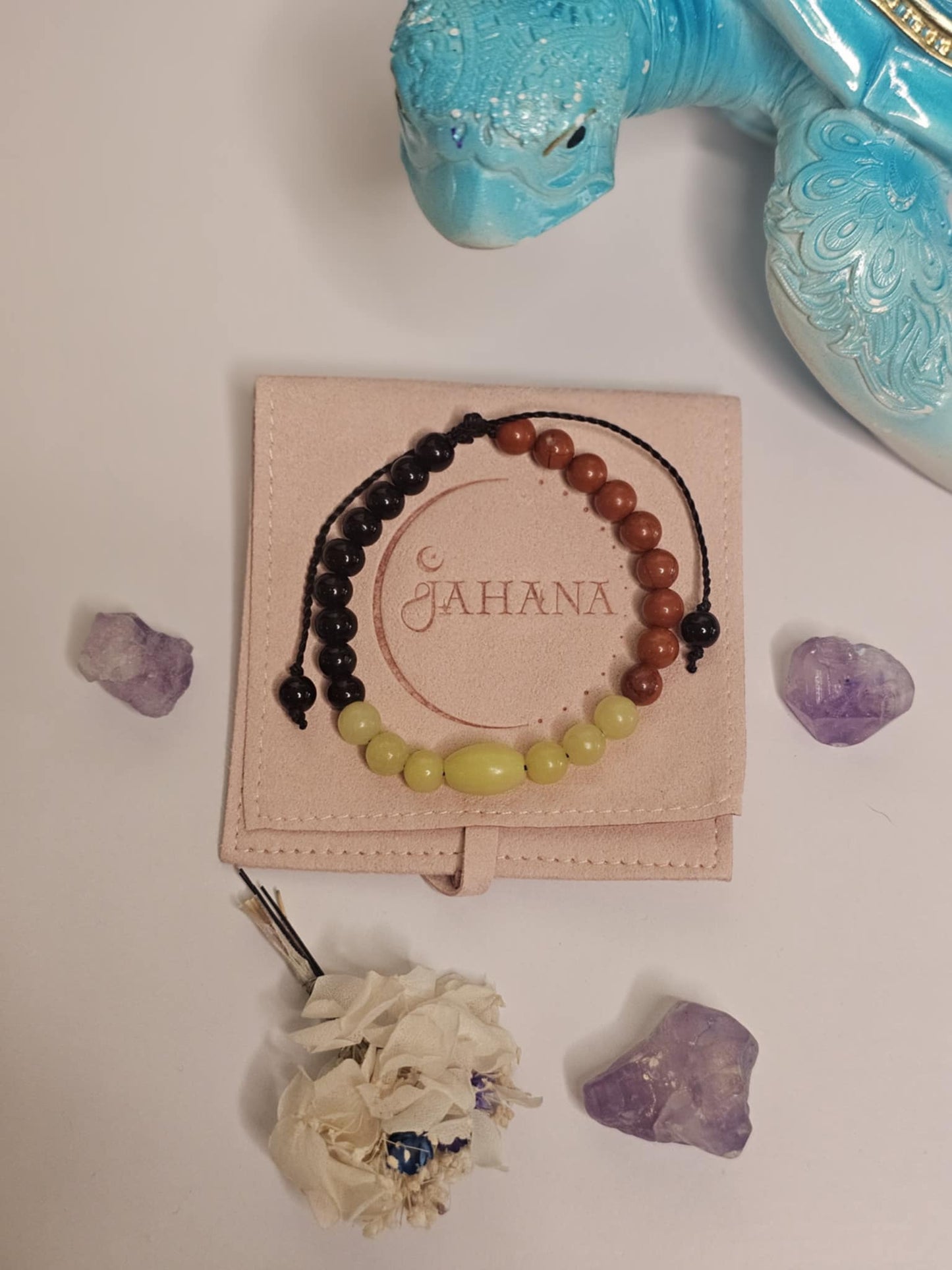 Olive Jade Obsidian and Red Jasper Adjustable Bracelet