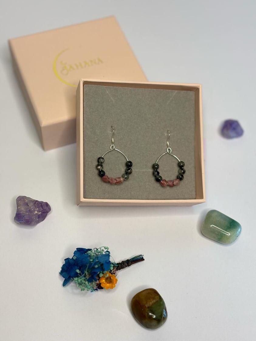 Tourmaline and Norwegian Labradorite beads Hoop Earrings