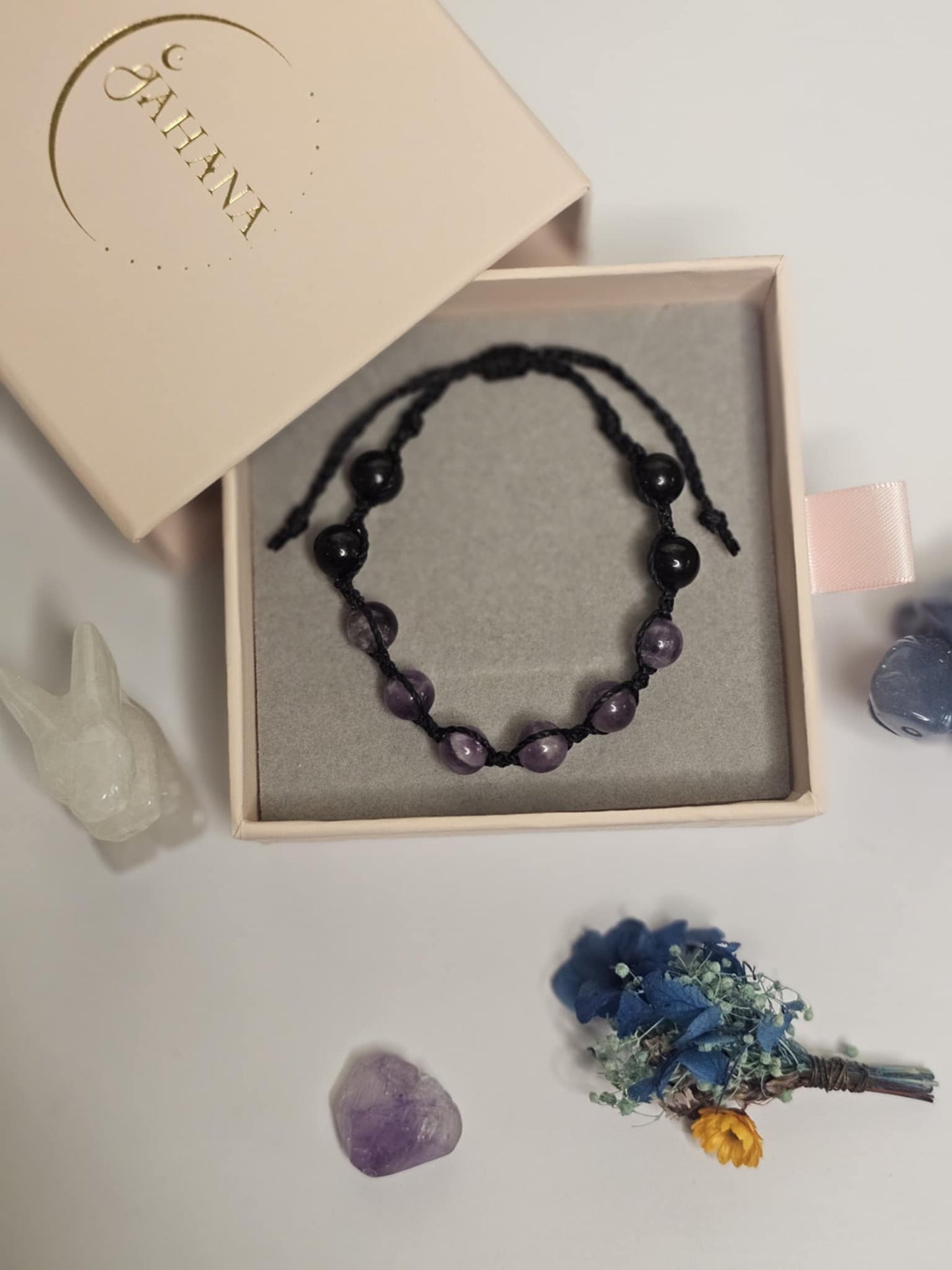 Chevron Amethyst and Black Tourmaline Bracelet Adjustable