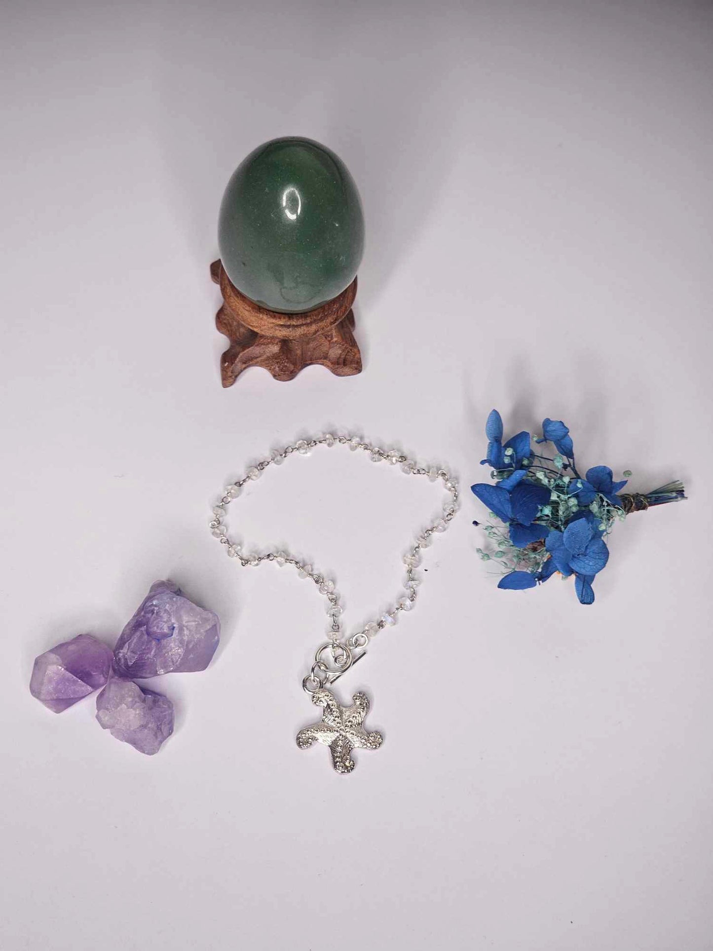Sterling silver Moonstone and Star Fish Charm Bracelet