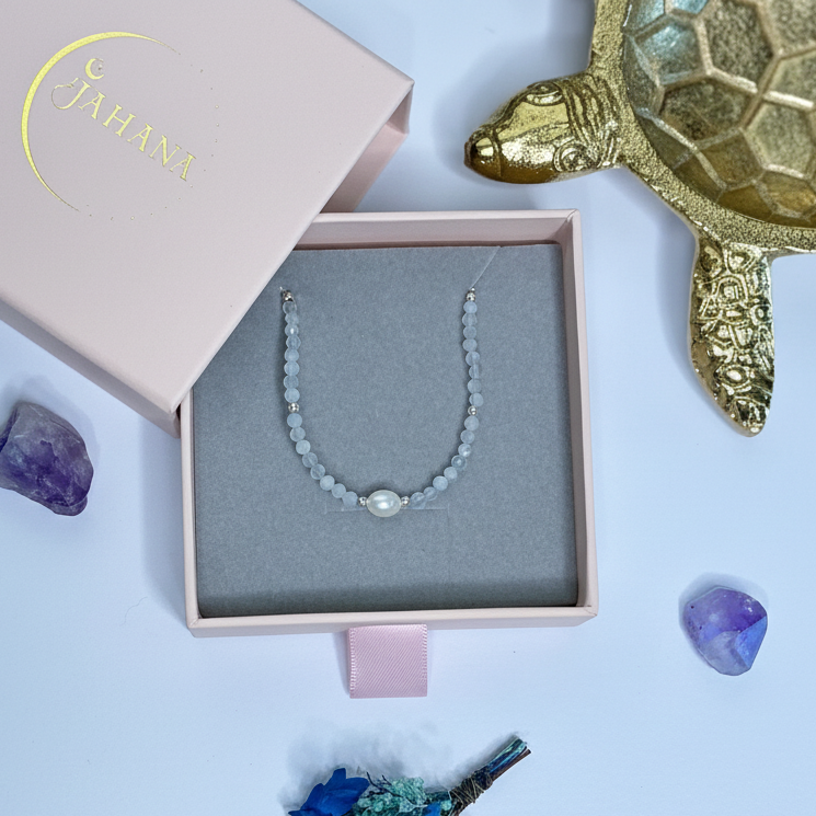 Blue Lace Agate and Freshwater Pearl Kids Bracelet