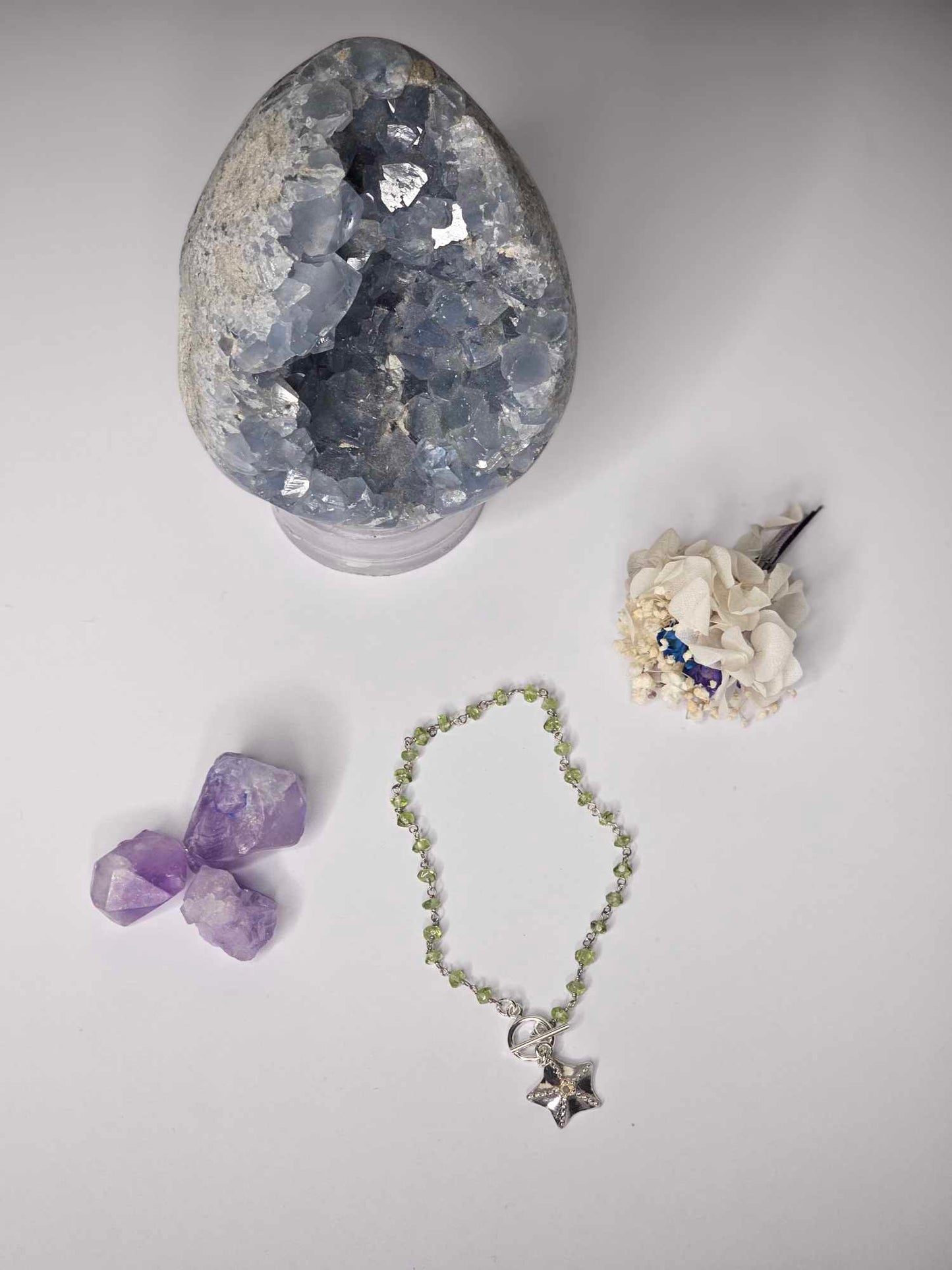 Sterling silver Peridot and Shell Charm Bracelet