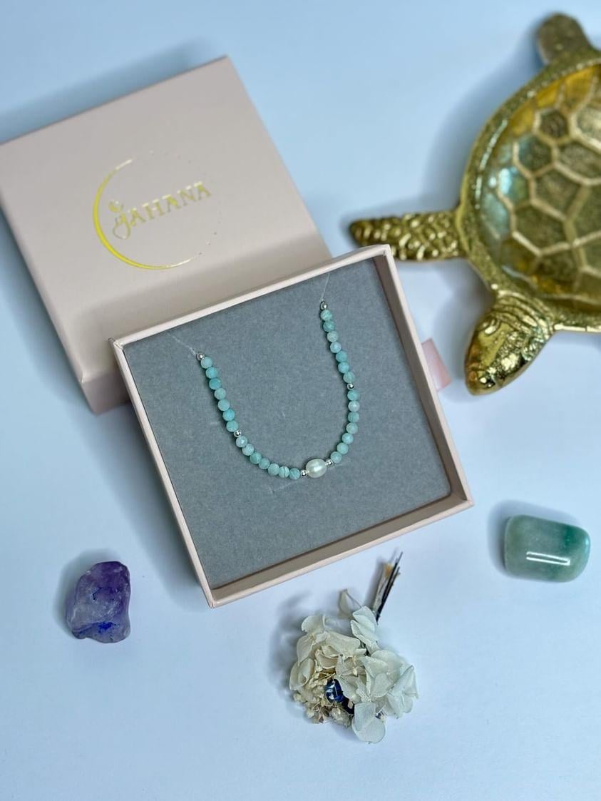 Amazonite Freshwater Pearl Sterling Silver Kids Bracelet