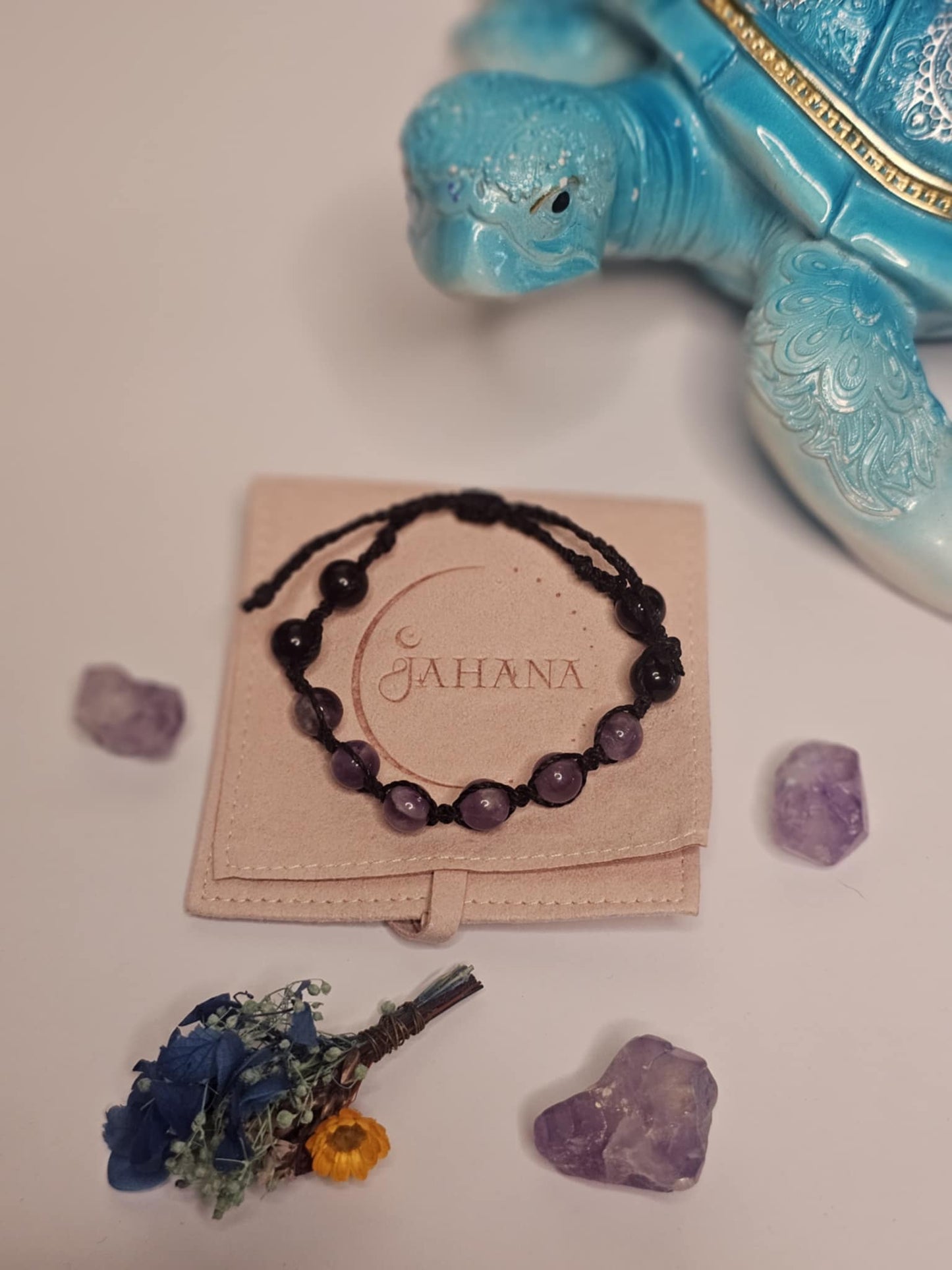 Chevron Amethyst and Black Tourmaline Bracelet Adjustable