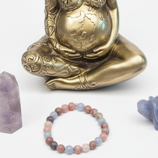 Cherry Blossom Jasper, Angelite and Russian Serpentine Bracelet