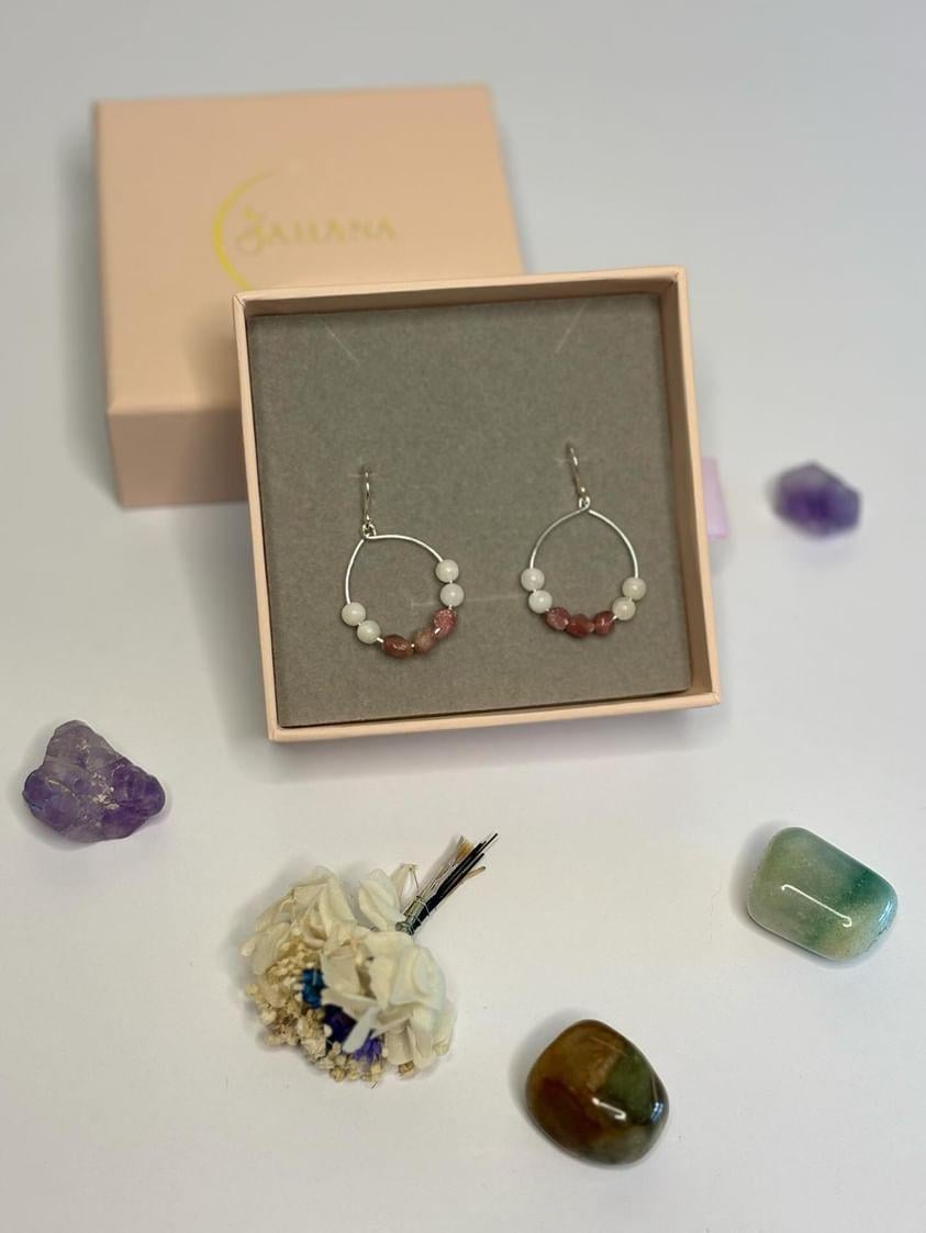 Moonstone and Tourmaline beads Hoop Earrings