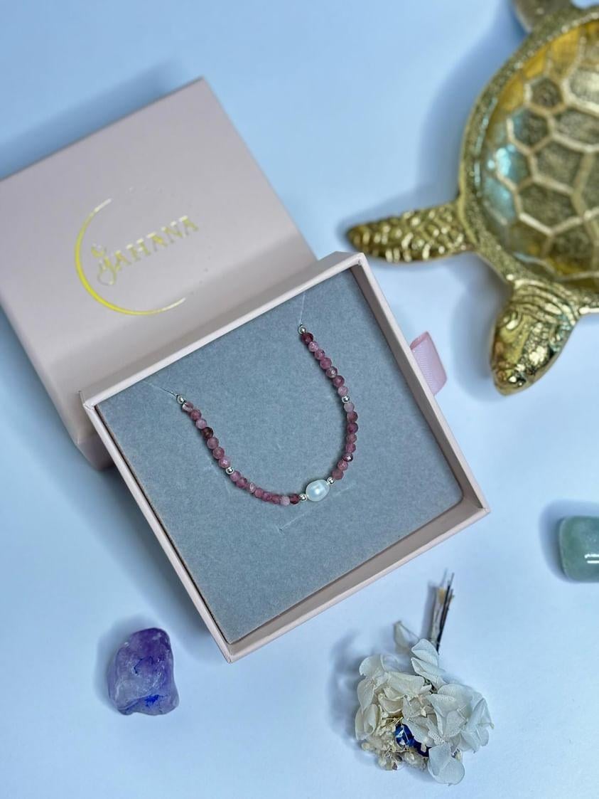 Pink Tourmaline Freshwater Pearl Sterling Silver Kids Bracelet