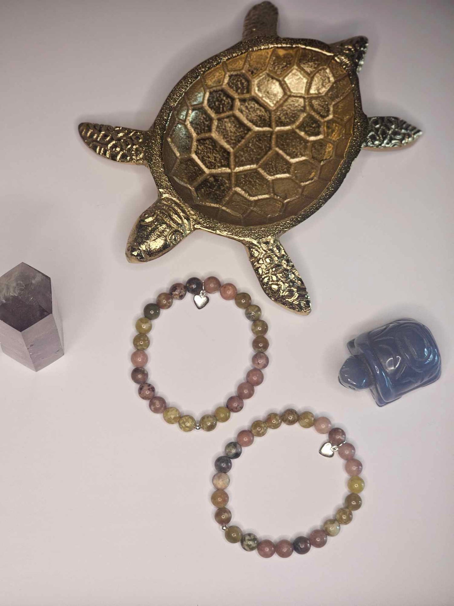 Cherry Blossom Jasper and Russian Serpentine love charm bracelet