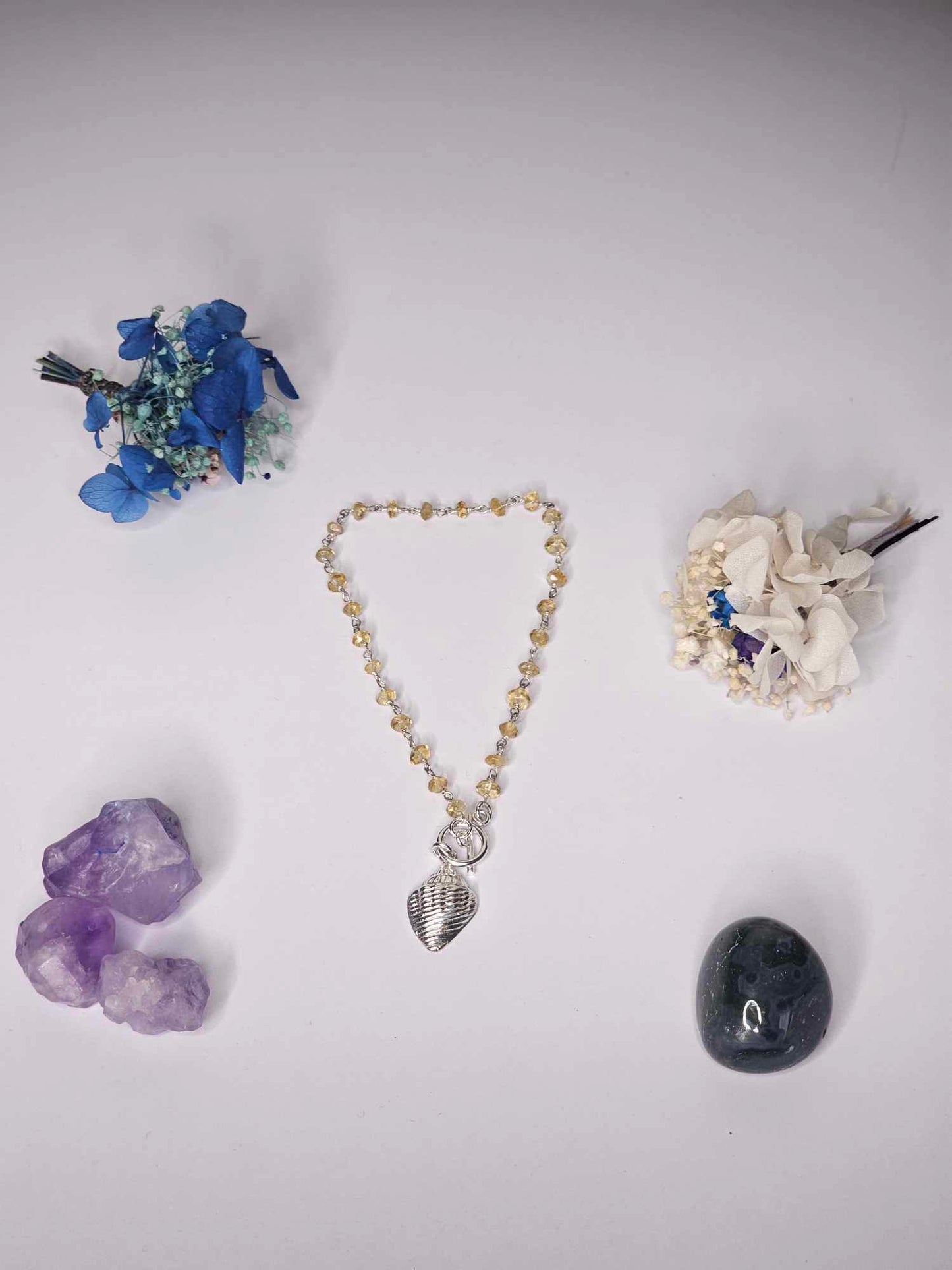 Sterling silver Citrine and Shell charm Bracelet