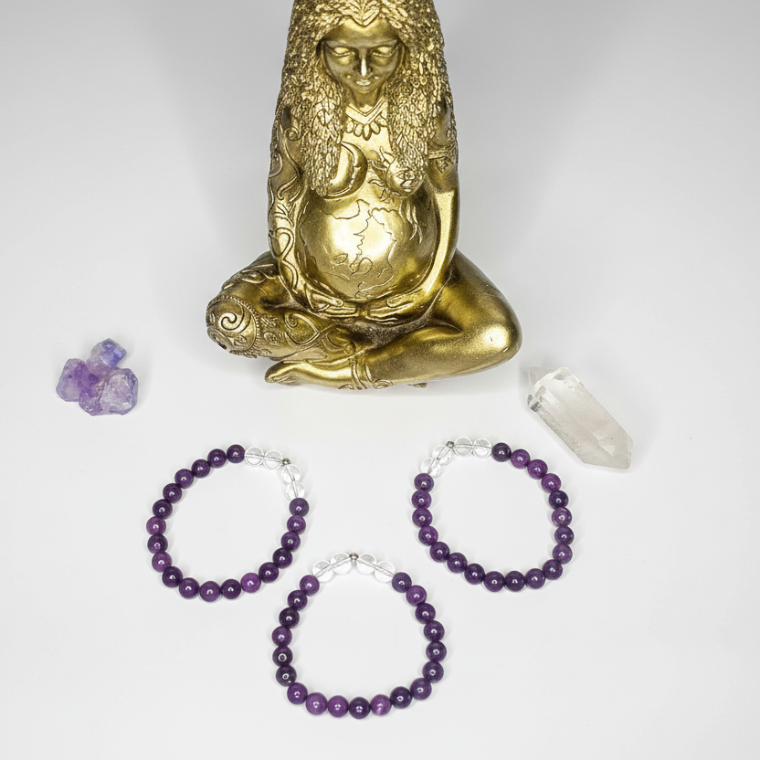 Charoite and Clear Quartz Bracelet