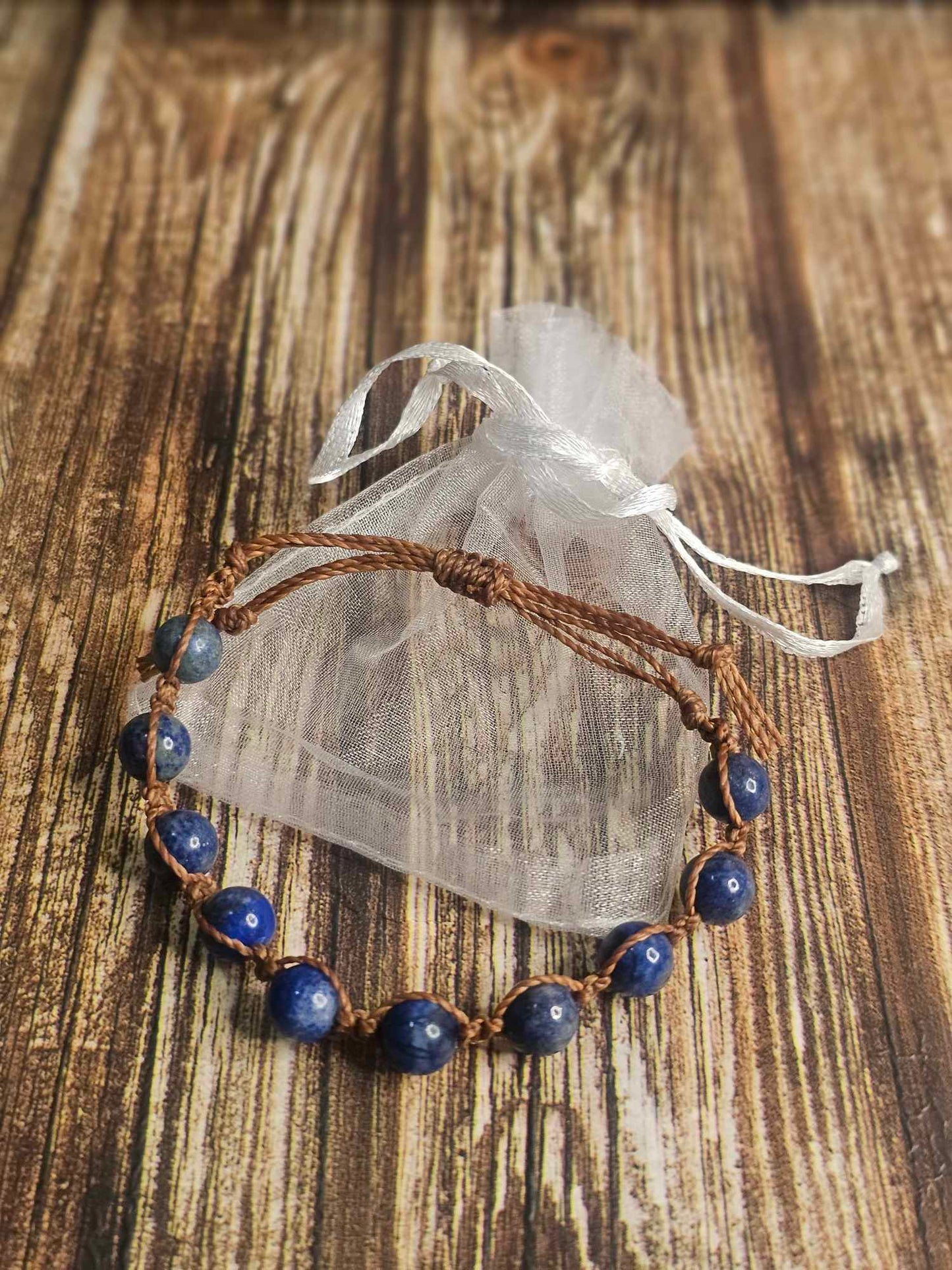 Blue Lapis Lazuli Brown Bracelet Adjustable