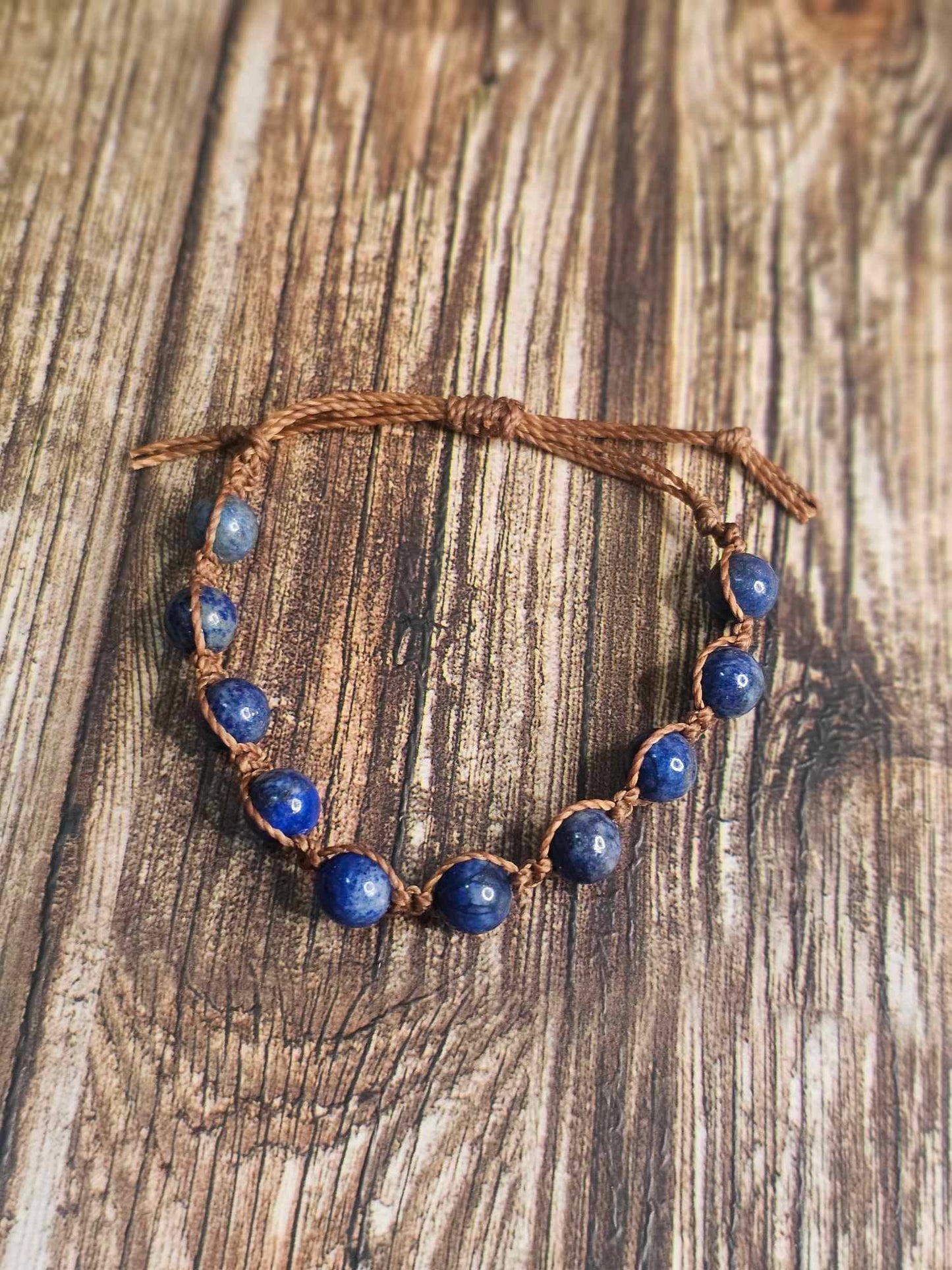 Blue Lapis Lazuli Brown Bracelet Adjustable