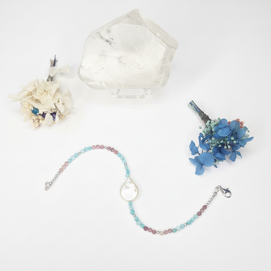 Amazonite, Pink Tourmaline & Freshwater Pearl Bracelet