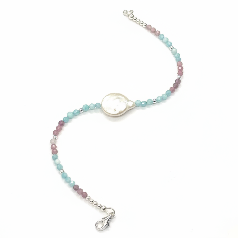Amazonite, Pink Tourmaline & Freshwater Pearl Bracelet