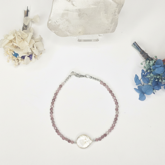 Pink Tourmaline Freshwater Pearl Bracelet