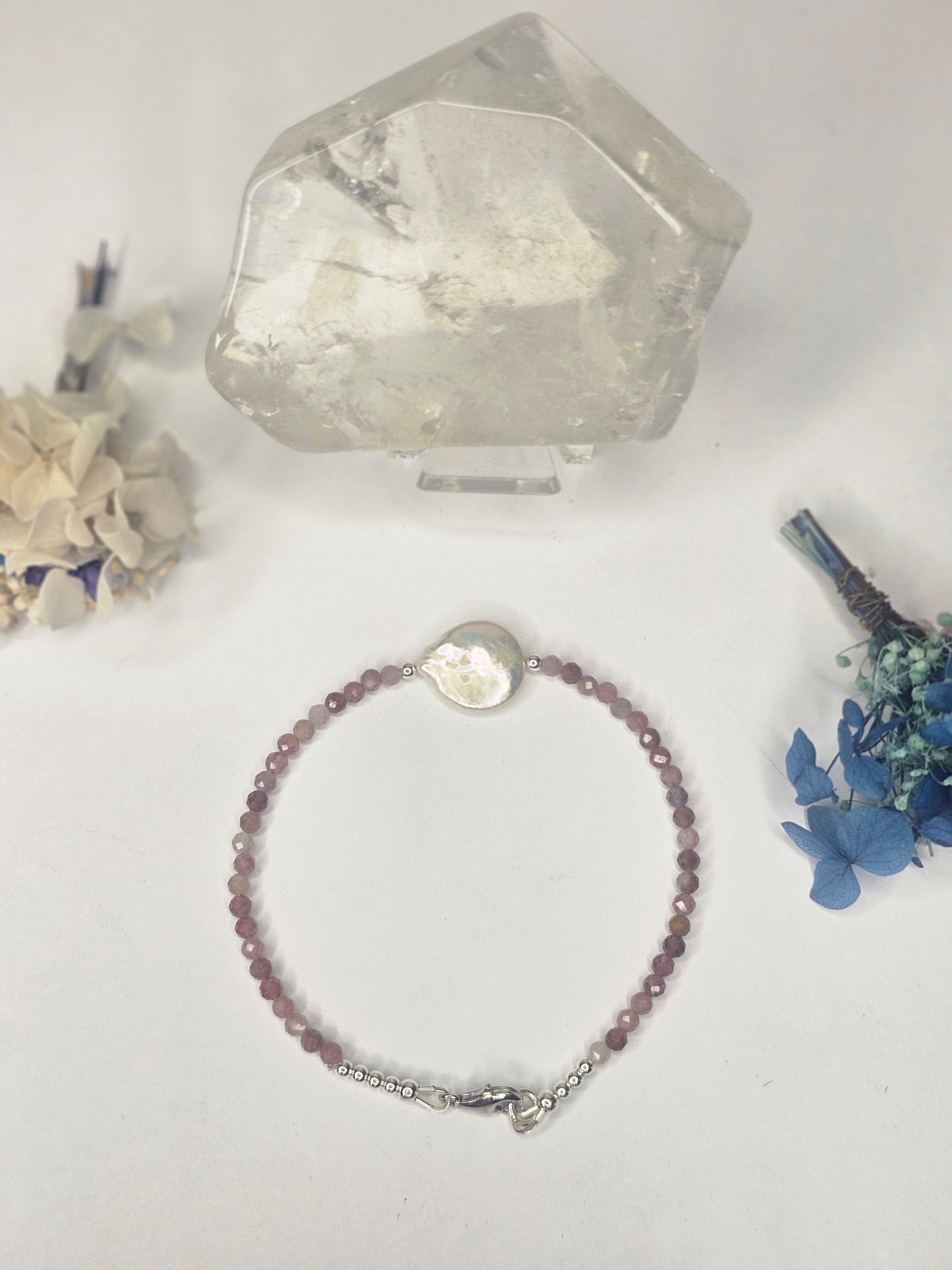 Pink Tourmaline Freshwater Pearl Bracelet