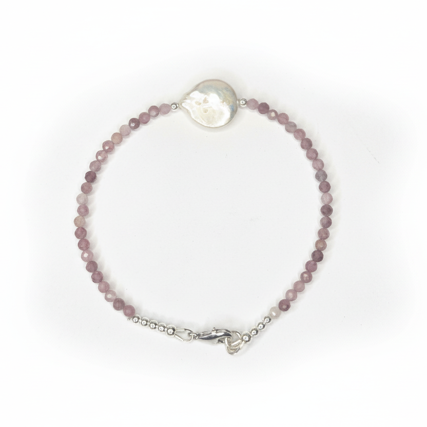 Pink Tourmaline Freshwater Pearl Bracelet