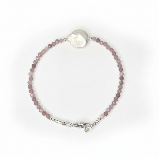 Pink Tourmaline Freshwater Pearl Bracelet
