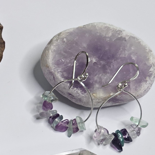 Fluorite Chip Hoop Earrings