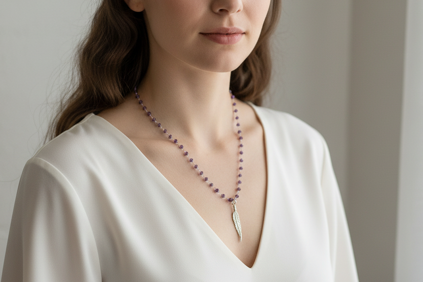 Amethyst with Feather Charm Necklace