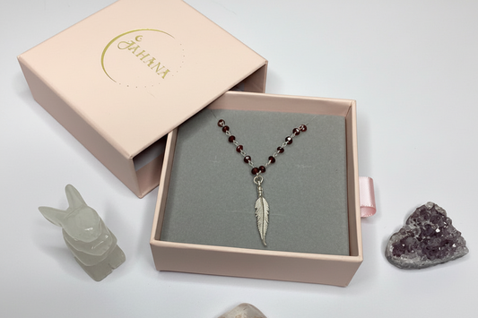 Garnet with Feather Charm