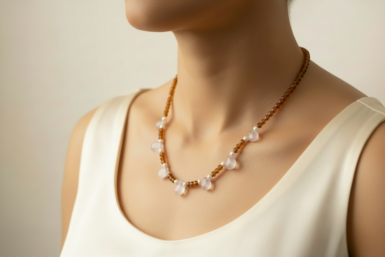 Carnelian and Rose Quartz Tear Drop Necklace