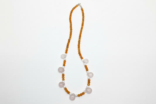 Carnelian and Rose Quartz Tear Drop Necklace