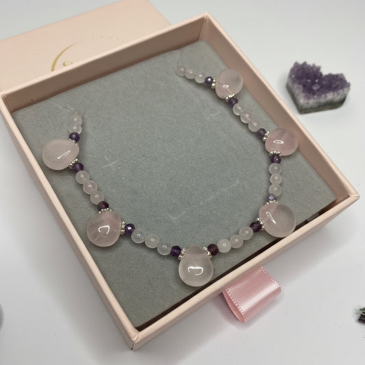Rose Quartz and Amethyst Tear Drop Necklace