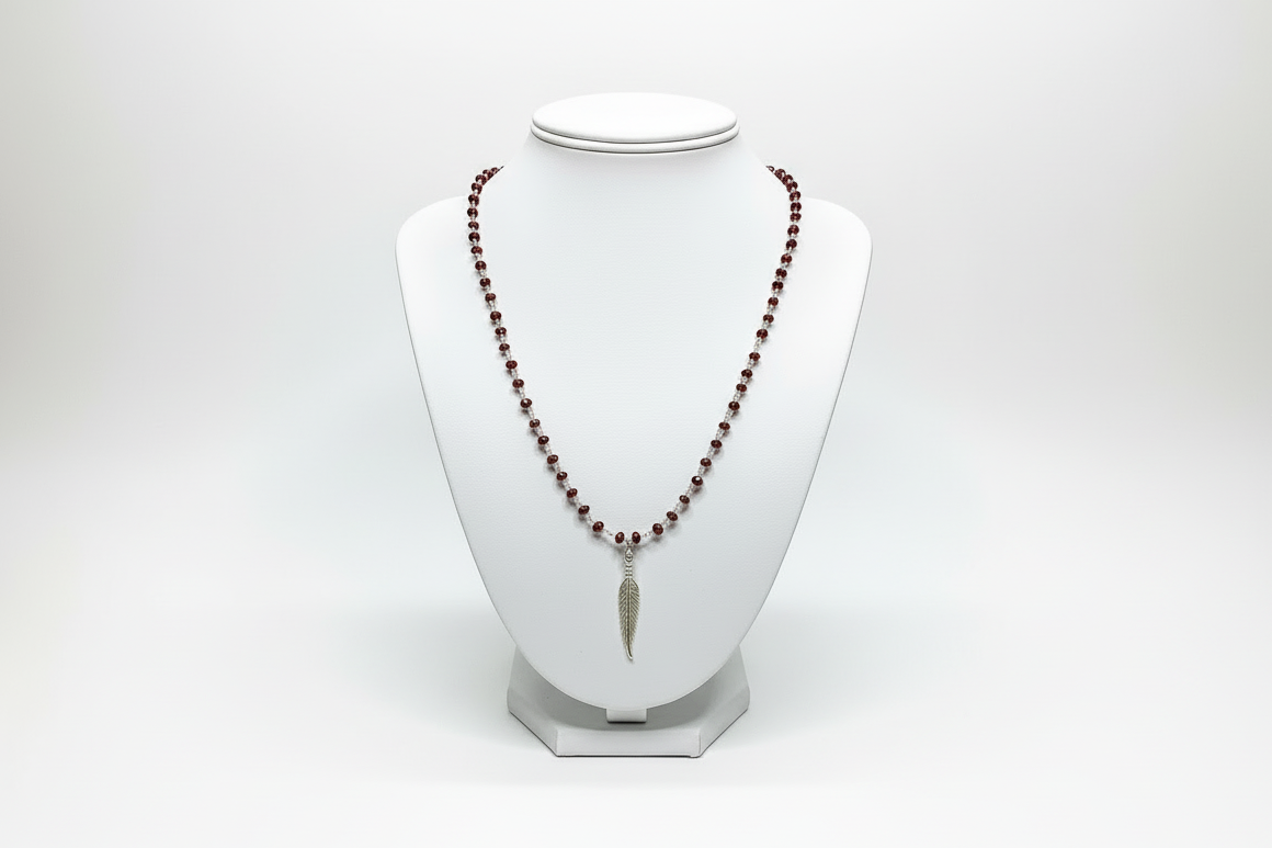 Garnet with Feather Charm