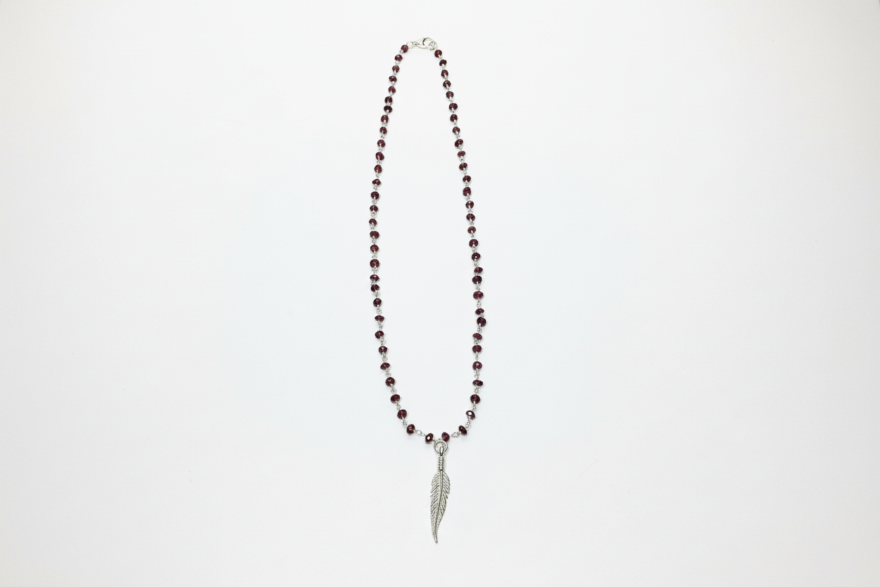 Garnet with Feather Charm