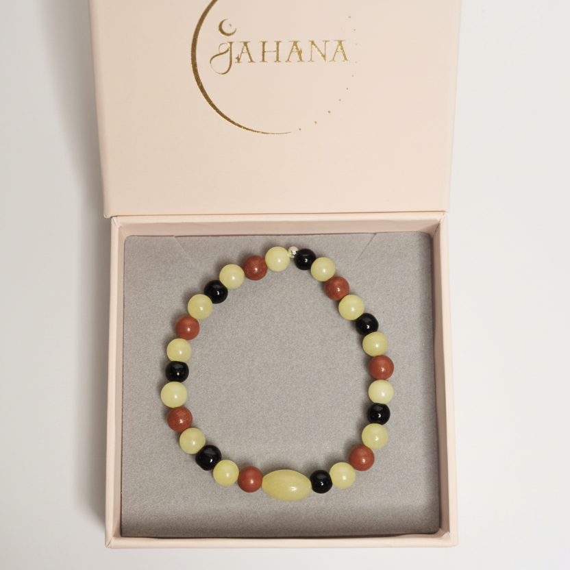 Olive Jade Obsidian and Red Jasper bracelet