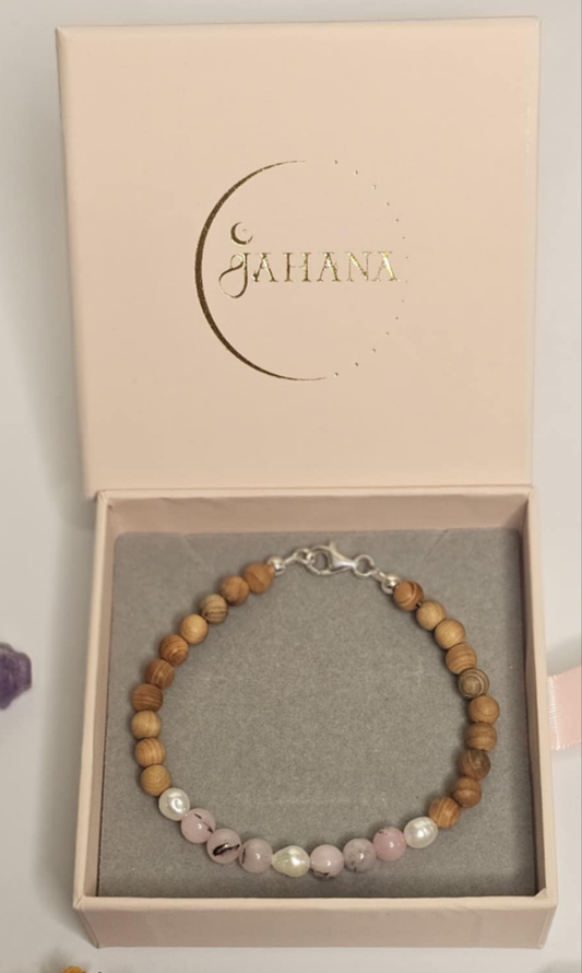 Cherry Blossom Jasper Pearl and Sandalwood Bracelet