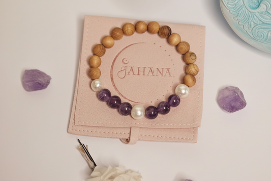 Chevron Amethyst Pearl and Sandalwood bracelet