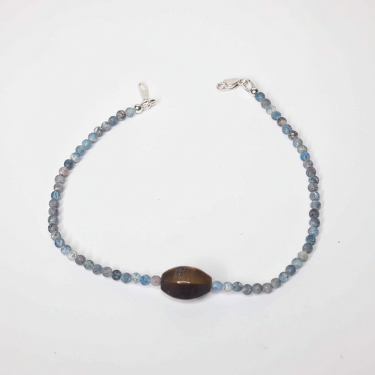 Blue Turquoise and Tiger's Eye Anklet