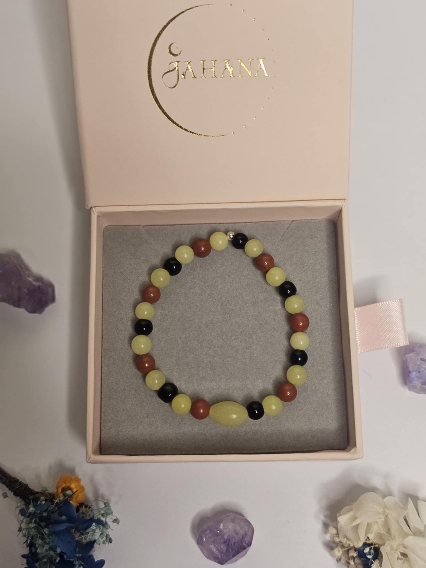 Olive Jade Obsidian and Red Jasper bracelet