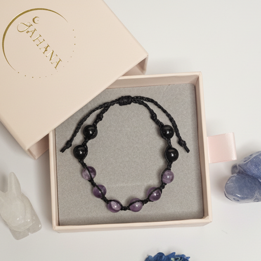 Chevron Amethyst and Black Tourmaline Bracelet Adjustable