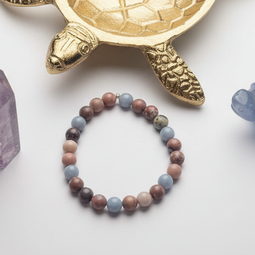 Cherry Blossom Jasper, Angelite and Russian Serpentine Bracelet