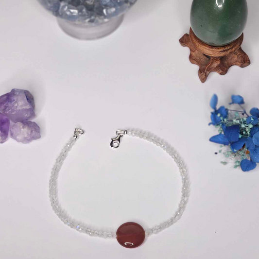Rainbow Moonstone and Red Carnelian Anklet