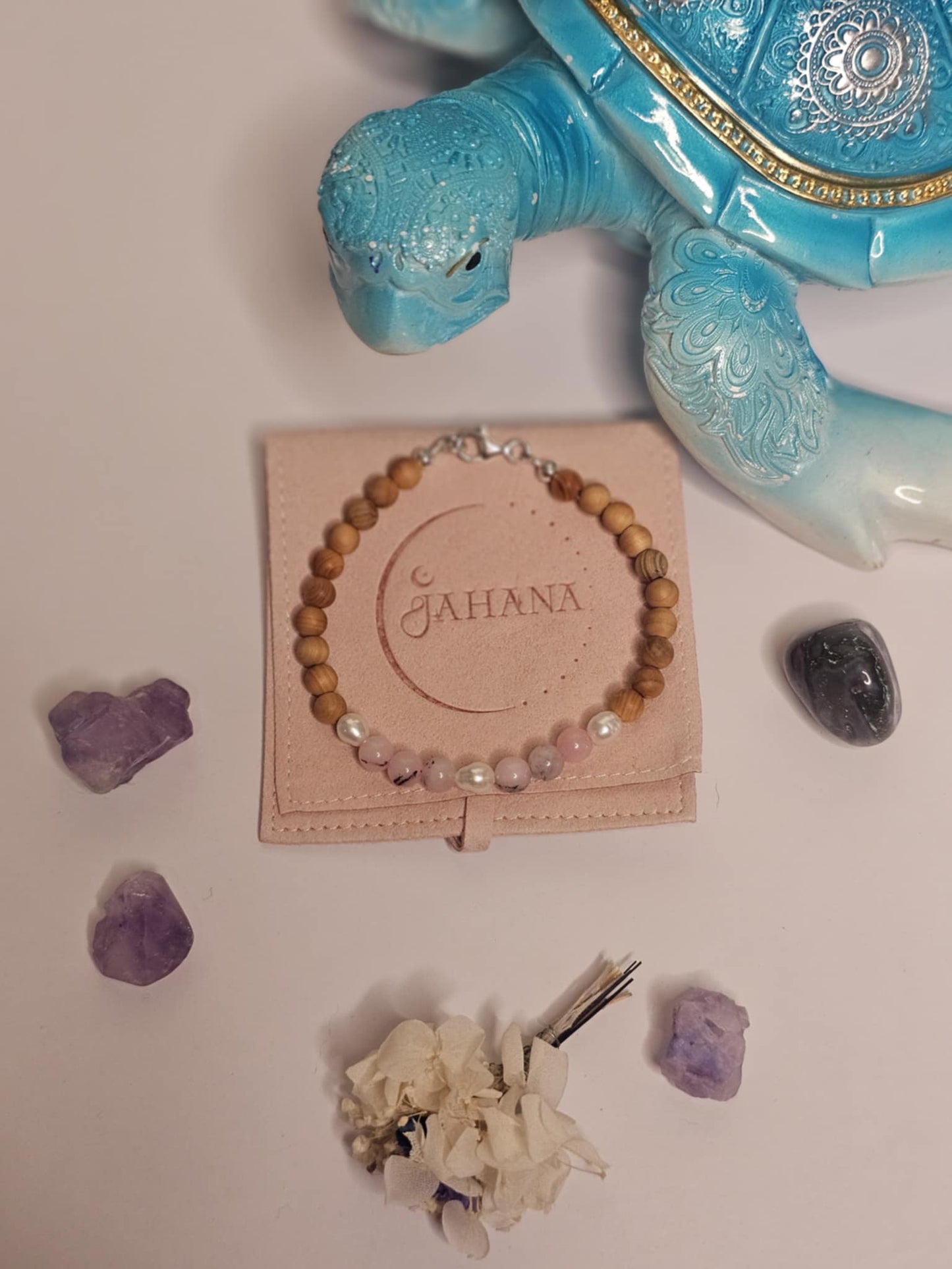 Cherry Blossom Jasper Pearl and Sandalwood Bracelet